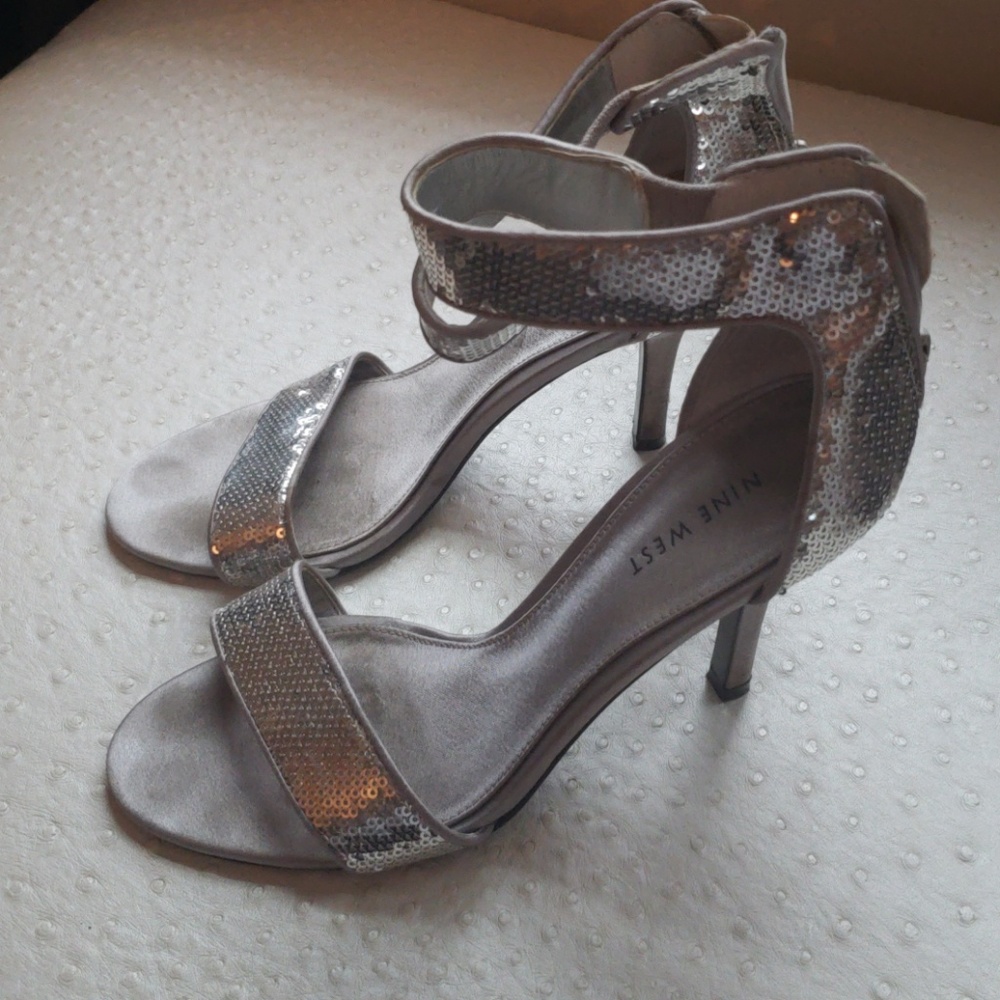 Nine West silver sequin heels